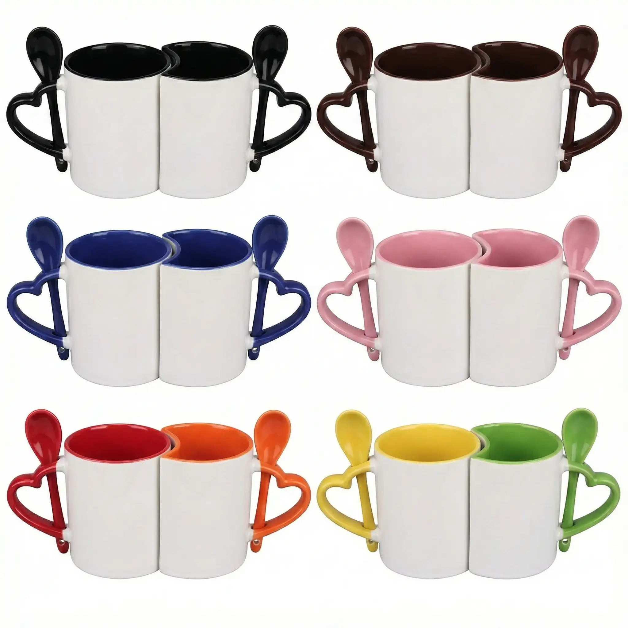 Two-Tone Ceramic Mugs with Spoon